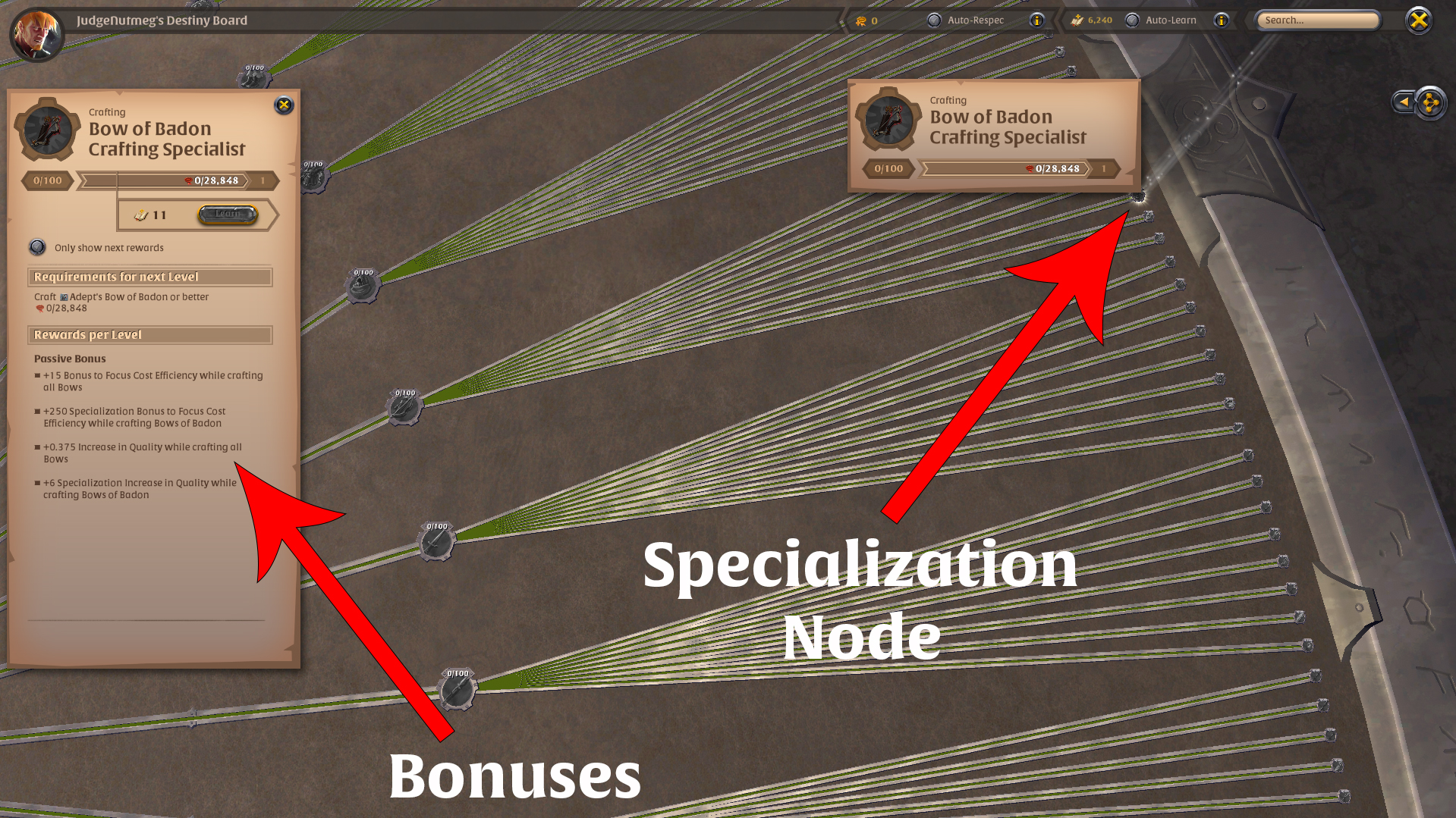 Tiers de fabricación y especializaciones — Crafting